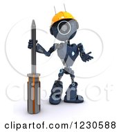 Clipart Of A 3d Blue Android Robot With A Screwdriver Royalty Free Illustration