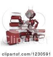 Poster, Art Print Of 3d Red Android Robot With Books