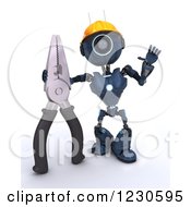 Clipart Of A 3d Blue Android Construction Robot With Pliers Royalty Free Illustration