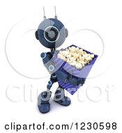 3d Blue Android Robot With Movie Popcorn