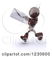 Poster, Art Print Of 3d Red Android Robot Running With A Letter Envelope