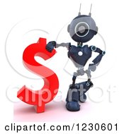 Poster, Art Print Of 3d Blue Android Robot Standing By A Dollar Currency Symbol