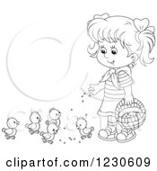 Poster, Art Print Of Happy Outlined Girl Feeding Chicks