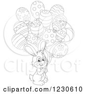 Poster, Art Print Of Outlined Happy Bunny Rabbit With Party Balloons