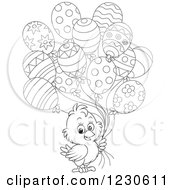Poster, Art Print Of Cute Line Art Chick With Party Balloons