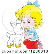 Poster, Art Print Of Happy Blond Caucasian Girl Petting A Baby Goat