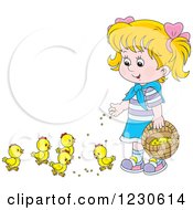 Happy Blond Girl Feeding Chicks