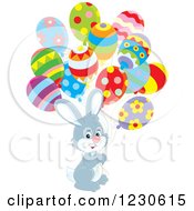 Poster, Art Print Of Happy Gray Bunny Rabbit With Party Balloons