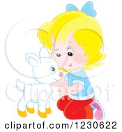 Poster, Art Print Of Happy Caucasian Girl Petting A Baby Goat