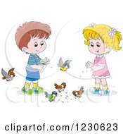 Poster, Art Print Of White Children Feeding Birds