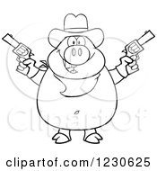 Poster, Art Print Of Outlined Shooting Cowboy Pig