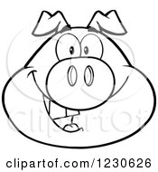 Clipart Of An Outlined Happy Smiling Pig Face Royalty Free Vector Illustration