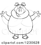 Poster, Art Print Of Outlined Pig With Open Arms For A Hug