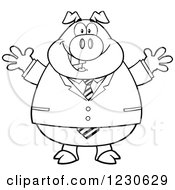 Poster, Art Print Of Outlined Happy Welcoming Business Pig