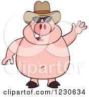 Poster, Art Print Of Waving Pig With Sunglasses And A Cowboy Hat