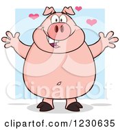 Clipart Of A Pig With Hearts And Open Arms For A Hug Royalty Free Vector Illustration