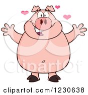 Poster, Art Print Of Happy Pig With Hearts And Open Arms For A Hug