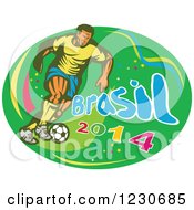Poster, Art Print Of Soccer Player Kicking Over Brasil 2014 Text On Green