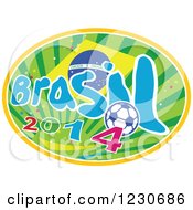 Brazilian Flag With Brasil 2014 Text And A Soccer Ball Over Rays