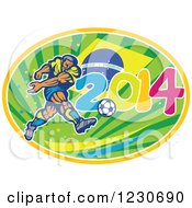 Poster, Art Print Of Soccer Player Kicking Over A Brazilian Flag And 2014
