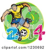 Poster, Art Print Of Soccer Player Kicking Over 2014 On Green