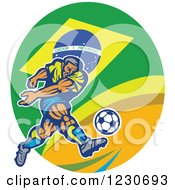 Soccer Player Kicking Over A Brazilian Flag