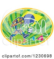 Poster, Art Print Of Soccer Player Kicking Over A Brazilian Flag 2014 And Rays