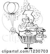 Poster, Art Print Of Line Art Girl Third Birthday Cupcake With A Doll And Balloons