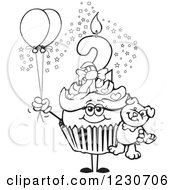 Poster, Art Print Of Line Art Girls Second Birthday Cupcake With A Teddy Bear And Balloons