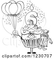 Poster, Art Print Of Line Art Boys Sixth Birthday Cupcake With A Super Hero And Balloons