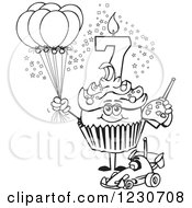 Poster, Art Print Of Line Art Boys Seventh Birthday Cupcake With A Remote Control Car And Balloons