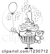 Poster, Art Print Of Line Art Boys First Birthday Cupcake With A Teddy Bear And Balloon