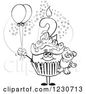 Poster, Art Print Of Line Art Boys Second Birthday Cupcake With A Teddy Bear And Balloons