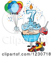 Poster, Art Print Of Blue Boys Seventh Birthday Cupcake With A Remote Control Car And Balloons