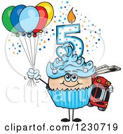 Poster, Art Print Of Blue Boys Fifth Birthday Cupcake With A Fire Engine And Balloons