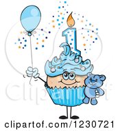 Poster, Art Print Of Blue Boys First Birthday Cupcake With A Teddy Bear And Balloon