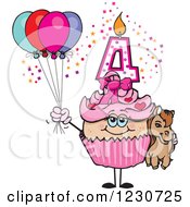 Poster, Art Print Of Pink Girls Fourth Birthday Cupcake With A Pony And Balloons