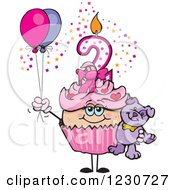 Poster, Art Print Of Pink Girls Second Birthday Cupcake With A Teddy Bear And Balloons