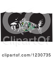 Clipart Of A Woodcut Whale With Jonah In Its Belly Royalty Free Vector Illustration