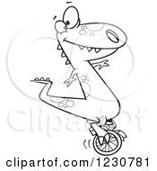 Poster, Art Print Of Line Art Cartoon T Rex Dinosaur On A Unicycle