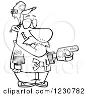 Clipart Of A Line Art Cartoon Chicago Bears Football Fan Man All Decked Out Royalty Free Vector Illustration