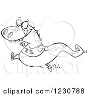 Clipart Of A Line Art Cartoon T Rex Dinosaur Jogging Royalty Free Vector Illustration by toonaday