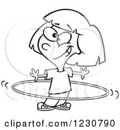 Clipart Of A Line Art Cartoon Girl Using A Hula Hoop Royalty Free Vector Illustration