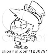 Clipart Of A Line Art Cartoon St Patricks Day Leprechaun Boy With Paper Shamrocks Royalty Free Vector Illustration by toonaday