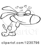 Clipart Of A Line Art Cartoon Infatuated Dog In Love Royalty Free Vector Illustration