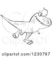 Clipart Of A Line Art Cartoon T Rex Dinosaur Walking Royalty Free Vector Illustration by toonaday