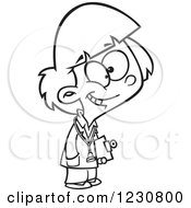 Clipart Of A Line Art Cartoon Doctor Girl Holding A Clipboard Royalty Free Vector Illustration