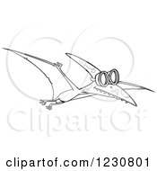 Poster, Art Print Of Line Art Cartoon Pterodactyl Dinosaur Flying In Goggles