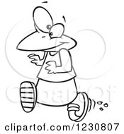 Clipart Of A Line Art Cartoon Penguin Running Royalty Free Vector Illustration by toonaday