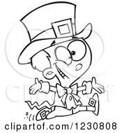 Clipart Of A Line Art Cartoon St Patricks Day Boy Running In A Leprechaun Costume Royalty Free Vector Illustration